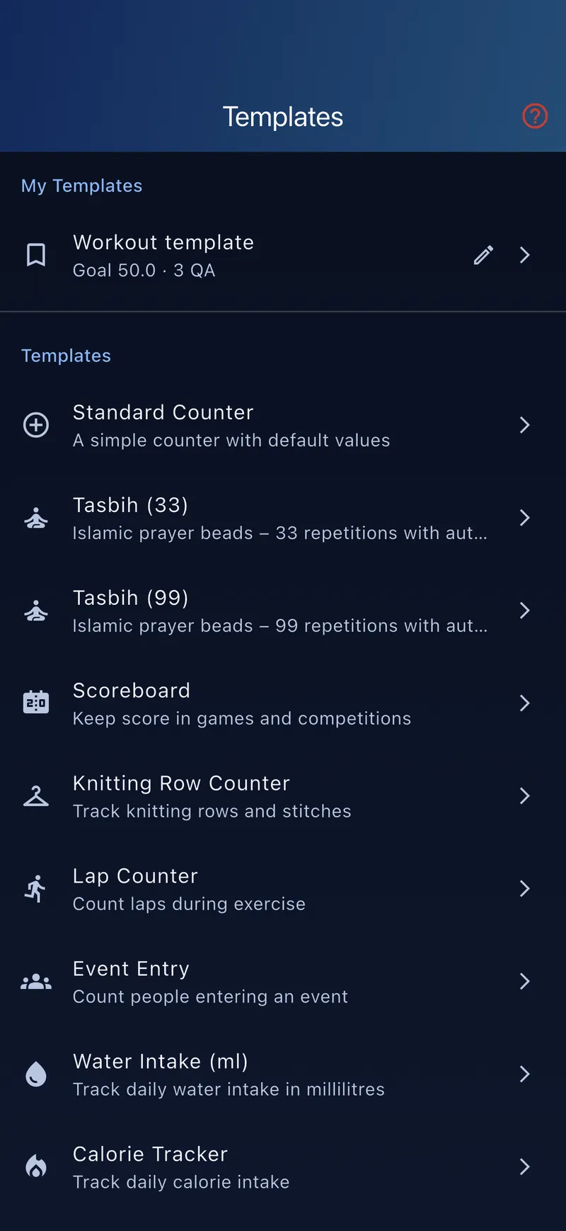 Template catalog with your own and built-in templates